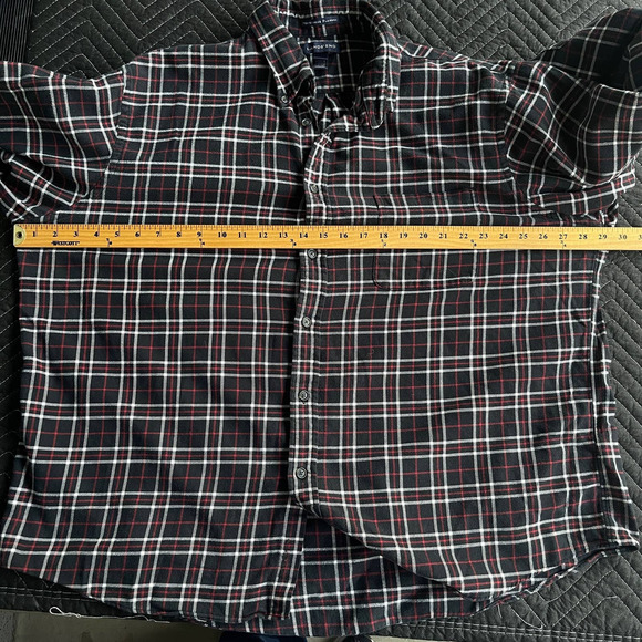 Lands End Flannel Shirt Mens XXL 2X Black Red Button Up Portuguese Flannel - Picture 7 of 9